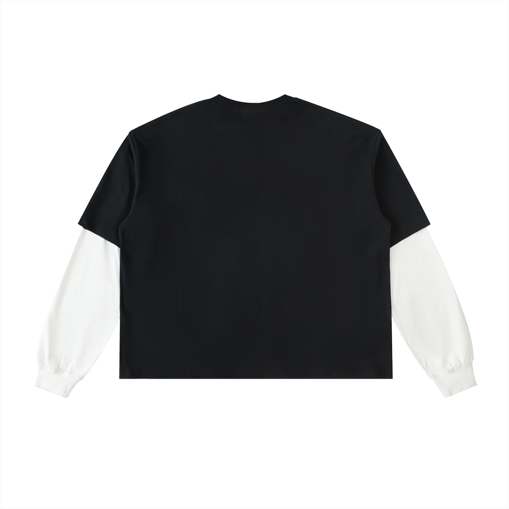 T-Shirt,Layered,Contrast Sleeve,Cotton